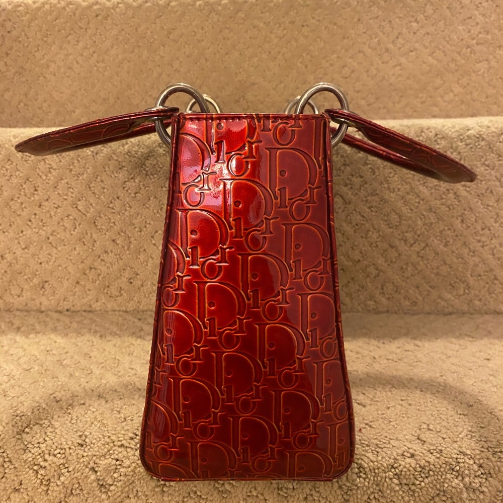 Authentic Dior Red Monogram Embossed Medium Lady - image 4